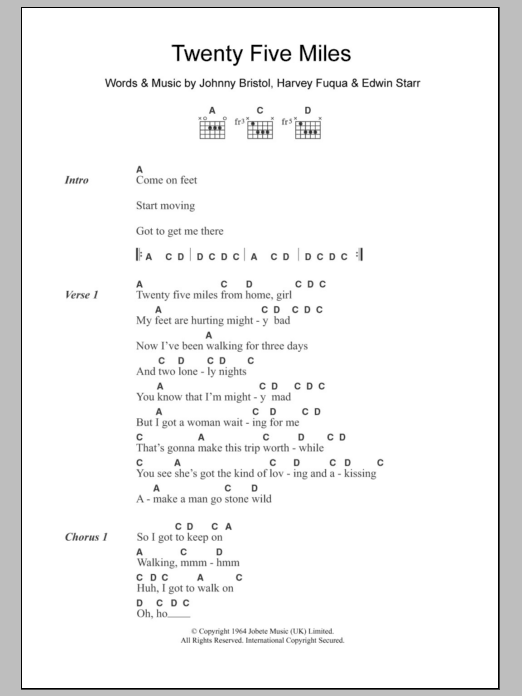 Edwin Starr Twenty Five Miles sheet music notes and chords. Download Printable PDF.