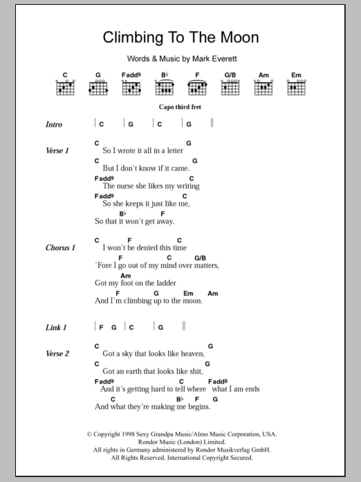 Eels Climbing To The Moon sheet music notes and chords. Download Printable PDF.