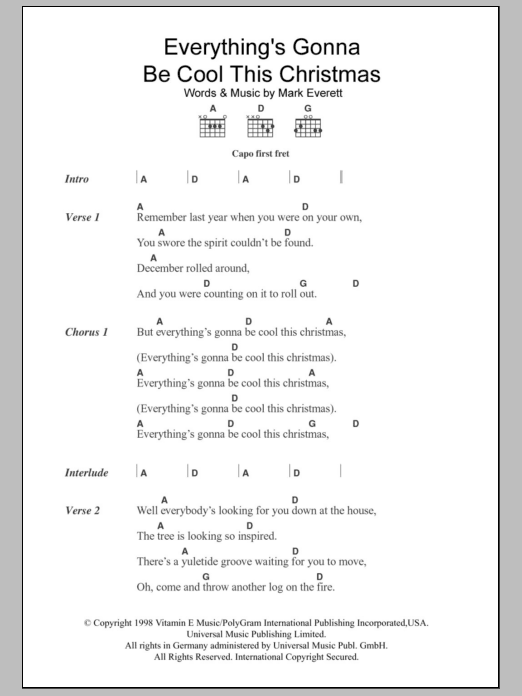 Eels Everything's Gonna Be Cool This Christmas sheet music notes and chords. Download Printable PDF.