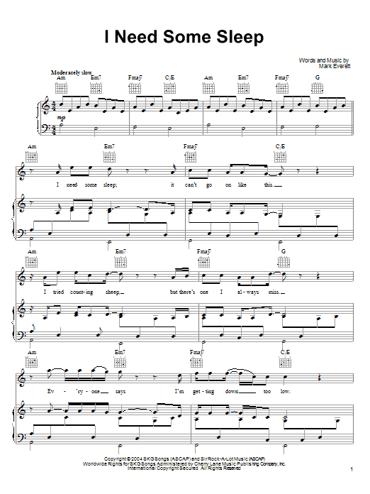 Learn to play Eels I Need Some Sleep sheet music for Easy Piano in minutes. Price: 6.9900$ Eels I Need Some Sleep sheet music notes and chords arranged for Easy Piano