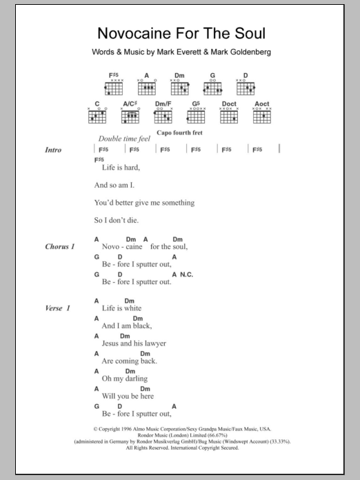 Eels Novocaine For The Soul sheet music notes and chords. Download Printable PDF.