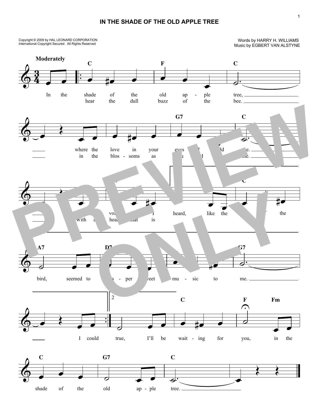 Egbert Van Alstyne In The Shade Of The Old Apple Tree sheet music notes and chords arranged for Easy Lead Sheet / Fake Book