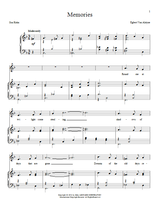 Learn to play Egbert Van Alstyne Memories sheet music for Ukulele in minutes. Price: 5.9900$ Egbert Van Alstyne Memories sheet music notes and chords arranged for Ukulele