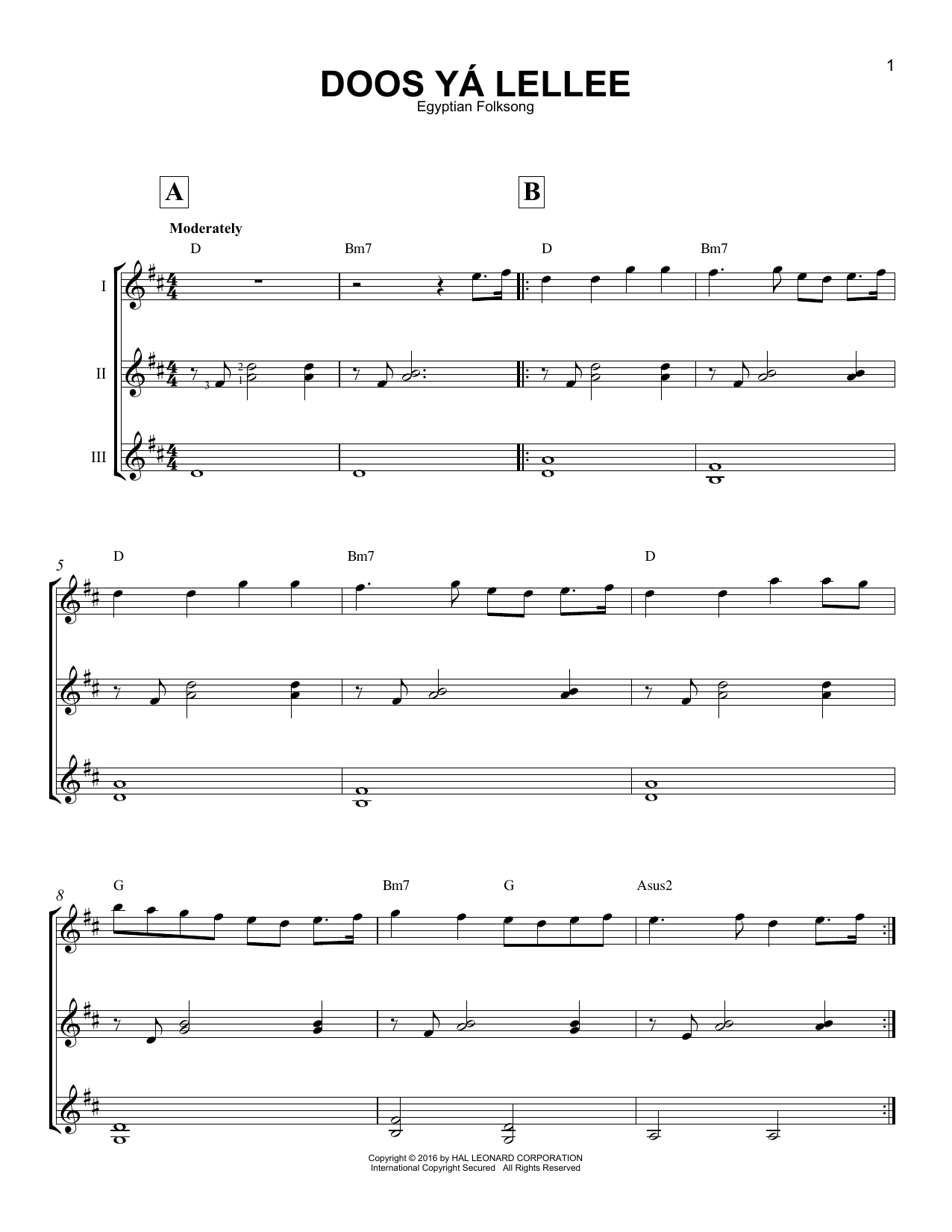 Egyptian Folksong Doos Ya Lellee sheet music notes and chords. Download Printable PDF.