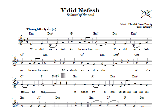 Ehud and Sara Zweig Y'did Nefesh (Beloved Of The Soul) sheet music notes and chords. Download Printable PDF.