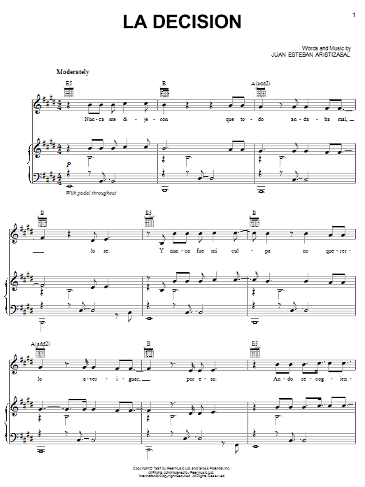 Ekhymosis La Decision sheet music notes and chords arranged for Piano, Vocal & Guitar Chords (Right-Hand Melody)