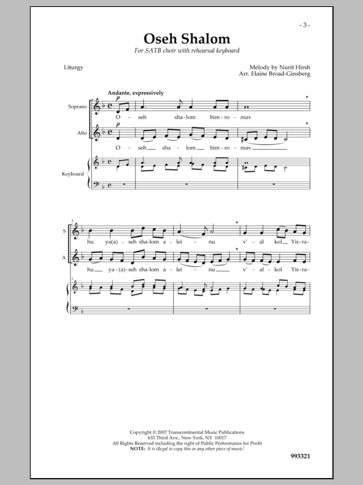 Elaine Broad-Ginsberg Oseh Shalom sheet music notes and chords. Download Printable PDF.