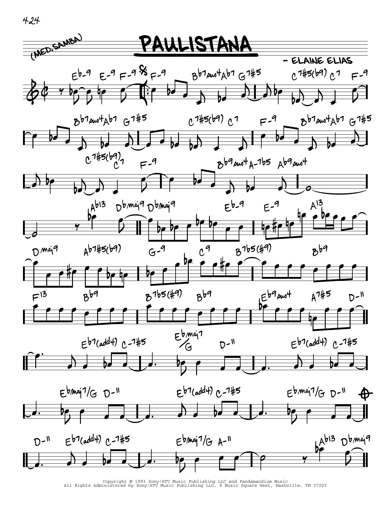 Learn to play Elaine Elias Paulistana sheet music for Real Book – Melody & Chords in minutes. Price: 5.9900$ Elaine Elias Paulistana sheet music notes and chords arranged for Real Book – Melody & Chords
