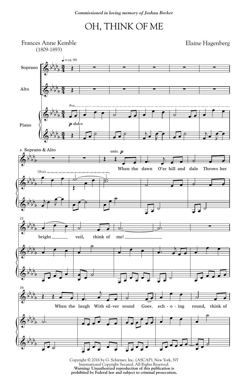 Elaine Hagenberg Oh, Think Of Me sheet music notes and chords. Download Printable PDF.