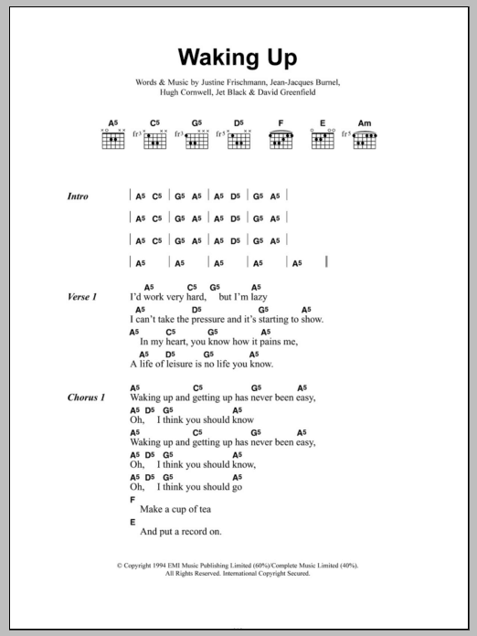 Elastica Waking Up sheet music notes and chords. Download Printable PDF.