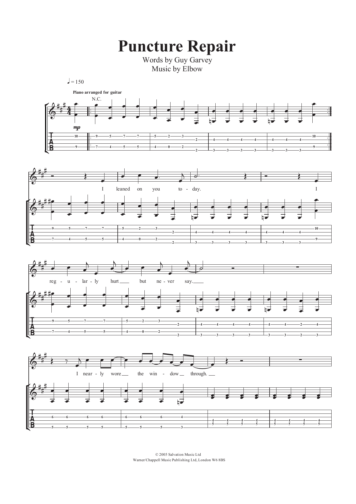 Elbow Puncture Repair sheet music notes and chords. Download Printable PDF.