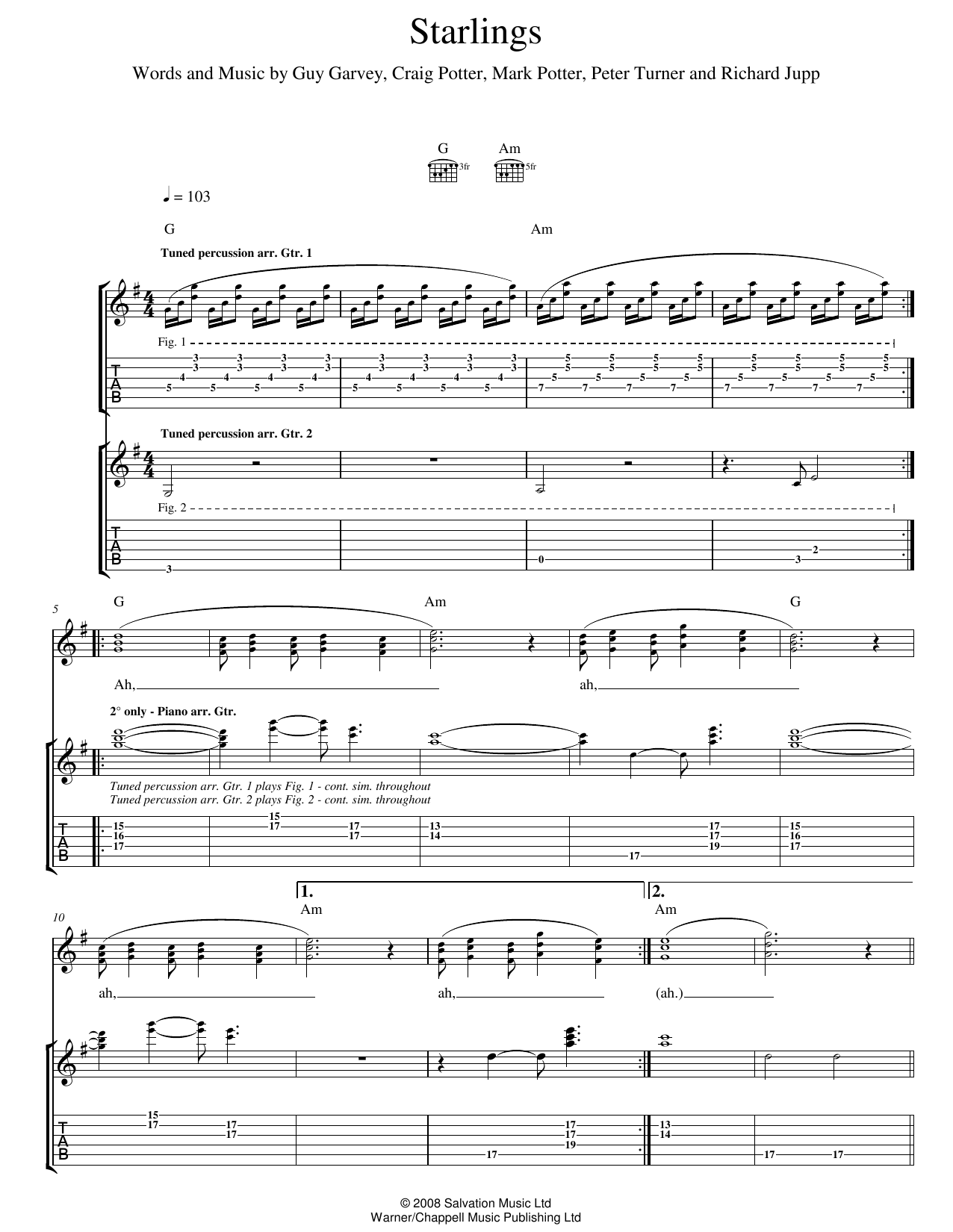 Elbow Starlings sheet music notes and chords. Download Printable PDF.