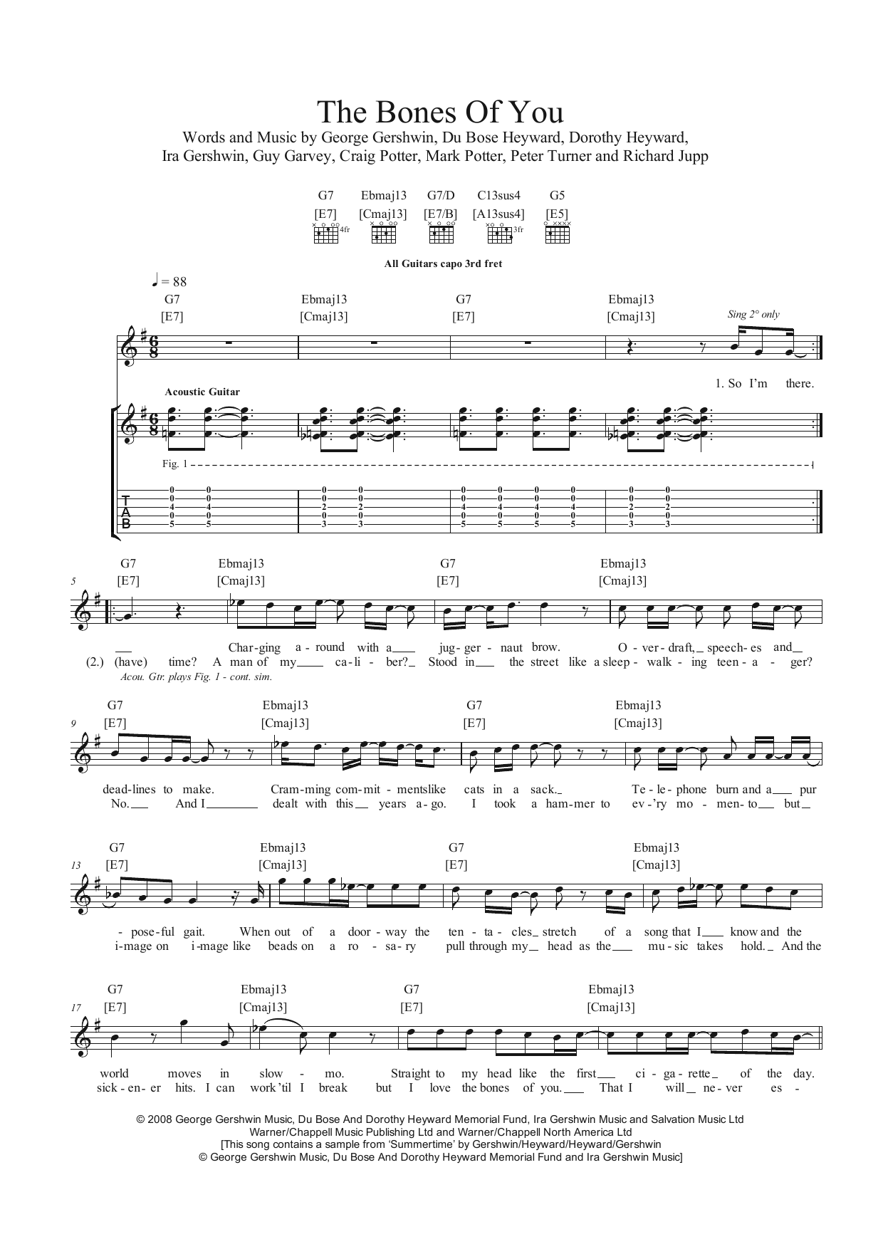 Elbow The Bones Of You sheet music notes and chords arranged for Guitar Tab
