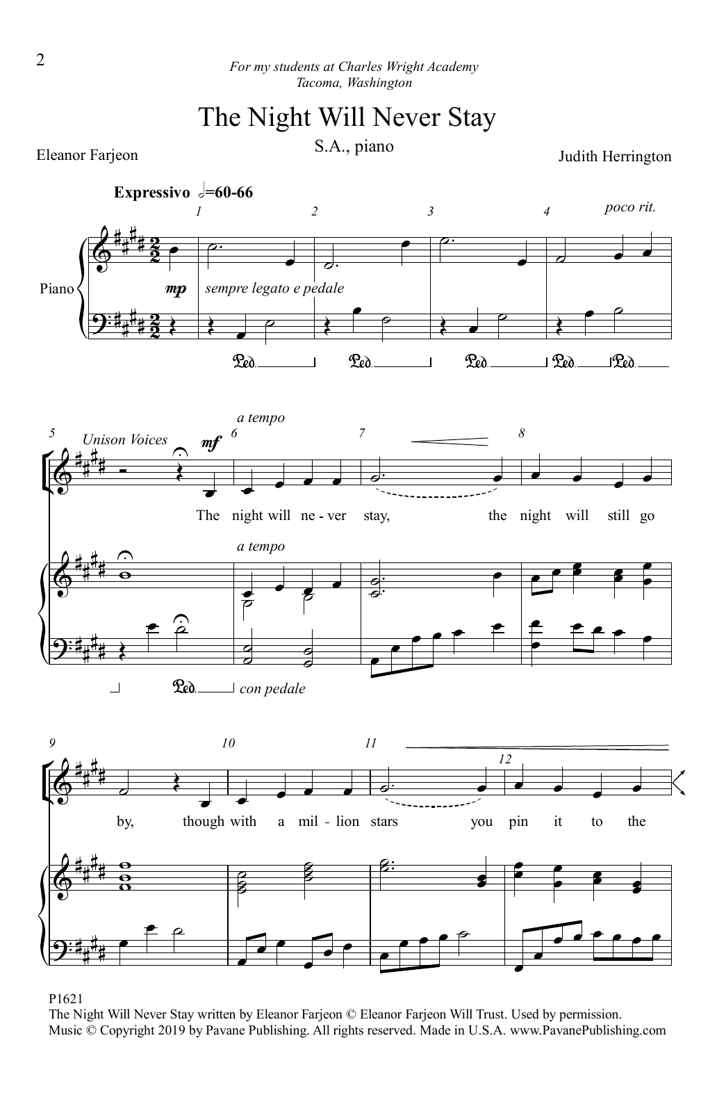 Eleanor Farjeon and Judith Herrington The Night Will Never Stay sheet music notes and chords arranged for 2-Part Choir