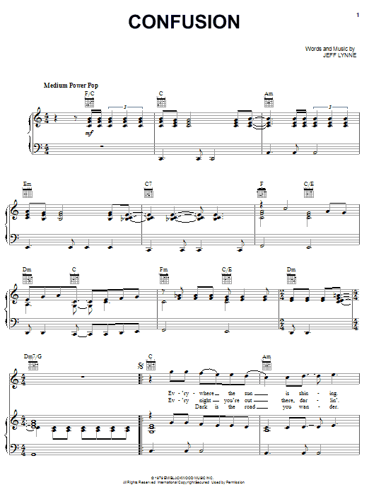 Electric Light Orchestra Confusion sheet music notes and chords arranged for Piano, Vocal & Guitar Chords (Right-Hand Melody)