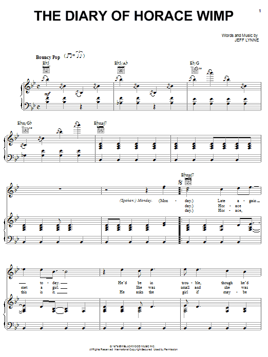 Electric Light Orchestra Diary Of Horace Wimp sheet music notes and chords arranged for Piano, Vocal & Guitar Chords (Right-Hand Melody)