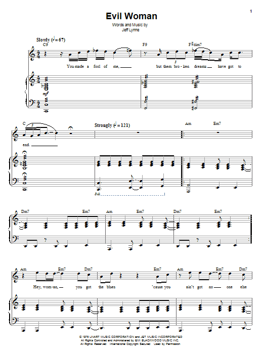 Electric Light Orchestra Evil Woman sheet music notes and chords. Download Printable PDF.