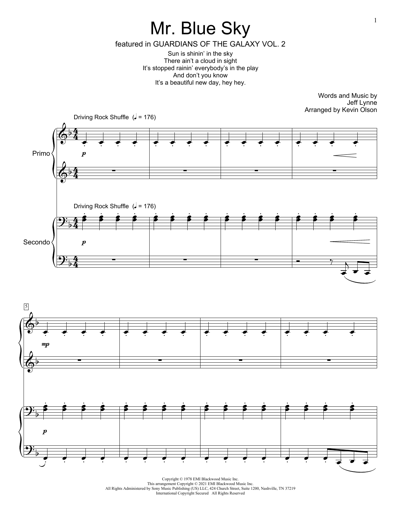 Electric Light Orchestra Mr. Blue Sky (arr. Kevin Olson) sheet music notes and chords. Download Printable PDF.