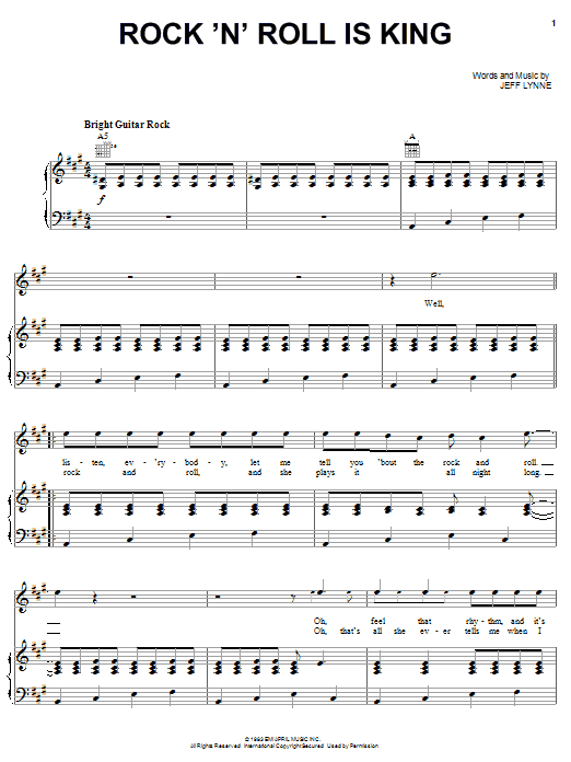 Learn to play Electric Light Orchestra Rock 'N' Roll Is King sheet music for Piano, Vocal & Guitar Chords (Right-Hand Melody) in minutes. Price: 7.8900$ Electric Light Orchestra Rock 'N' Roll Is King sheet music notes and chords arranged for Piano, Vocal & Guitar Chords (Right-Hand Melody)