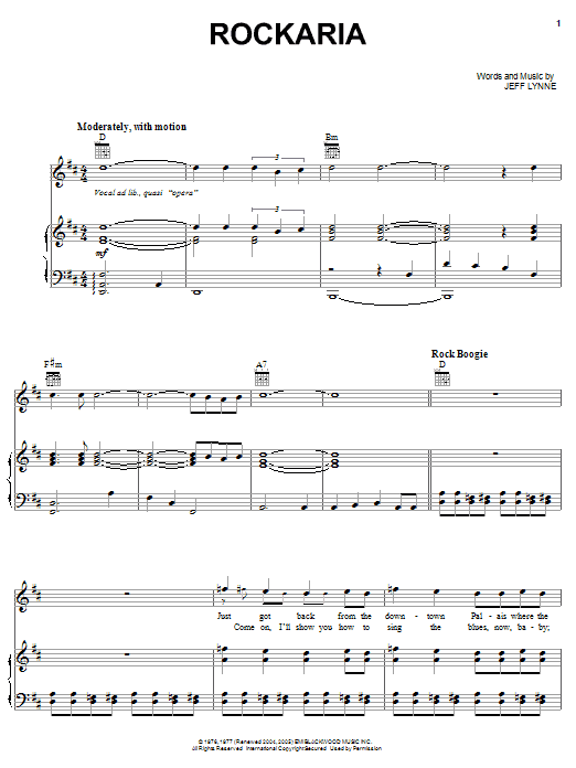 Electric Light Orchestra Rockaria sheet music notes and chords. Download Printable PDF.