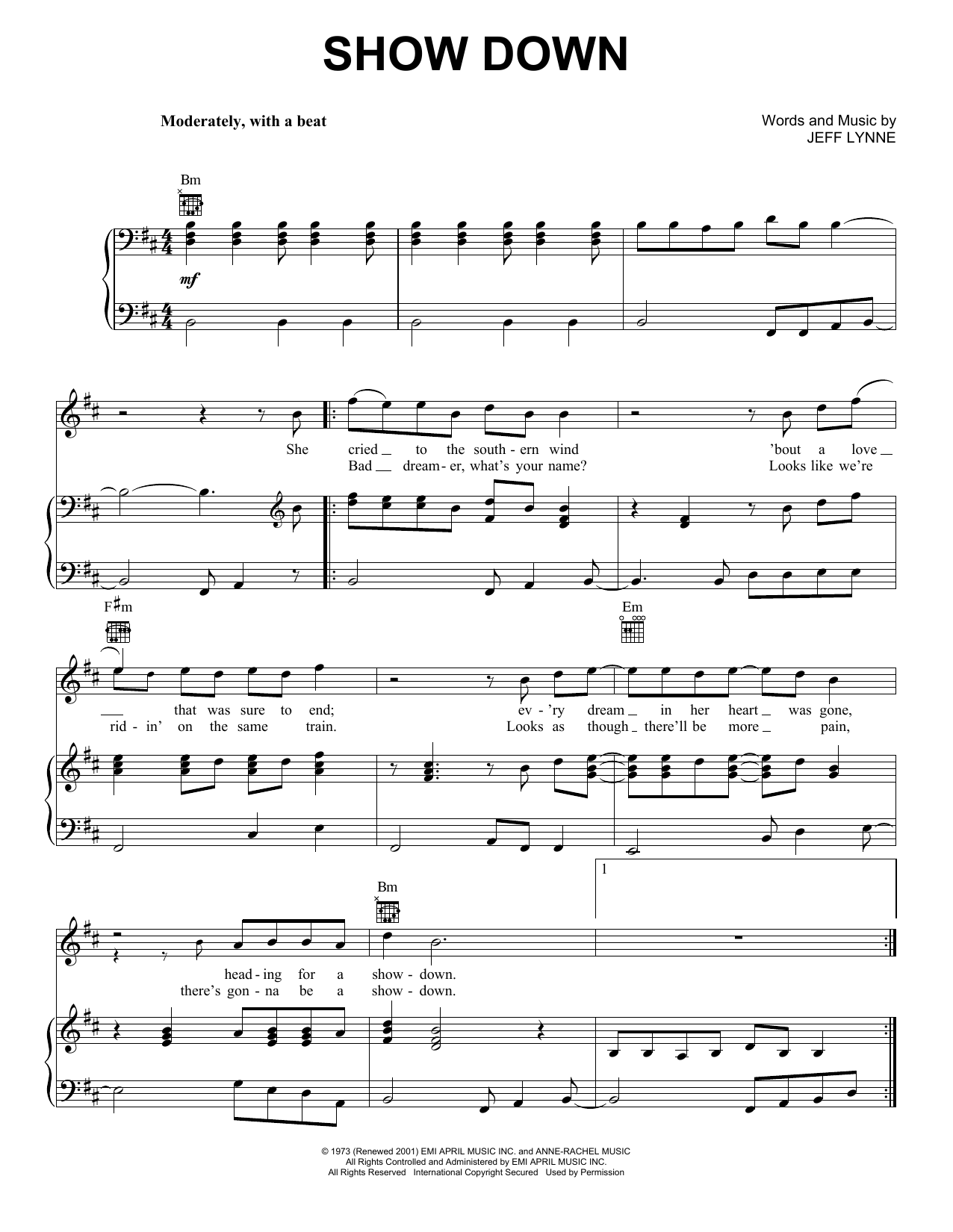 Electric Light Orchestra Show Down sheet music notes and chords. Download Printable PDF.