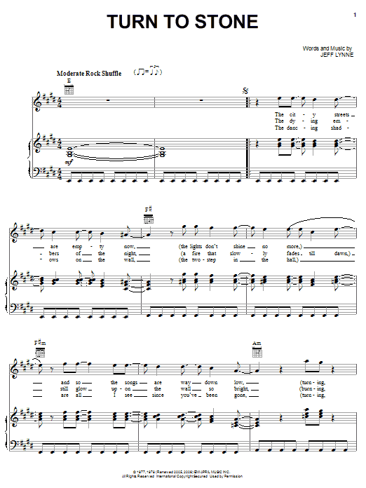 Electric Light Orchestra Turn To Stone sheet music notes and chords. Download Printable PDF.