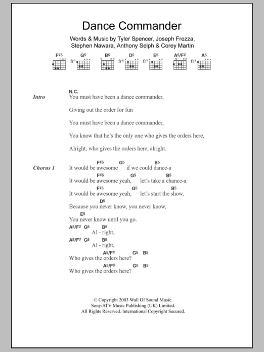 Learn to play Electric Six Dance Commander sheet music for Guitar Chords/Lyrics in minutes. Price: 4.4900$ Electric Six Dance Commander sheet music notes and chords arranged for Guitar Chords/Lyrics