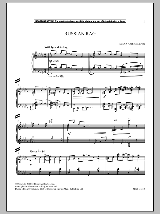 Elena Kats-Chernin Russian Rag sheet music notes and chords. Download Printable PDF.