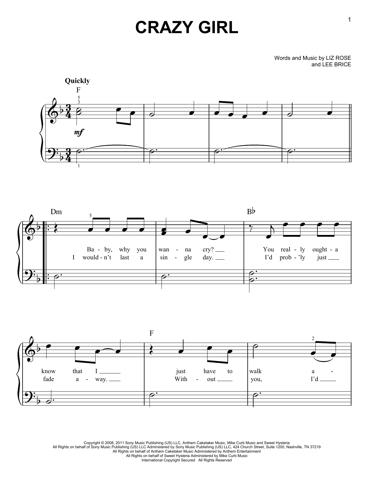 Eli Young Band Crazy Girl sheet music notes and chords. Download Printable PDF.