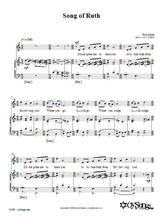 Learn to play Eliot Glaser Song of Ruth sheet music for Piano, Vocal & Guitar Chords (Right-Hand Melody) in minutes. Price: 6.9900$ Eliot Glaser Song of Ruth sheet music notes and chords arranged for Piano, Vocal & Guitar Chords (Right-Hand Melody)