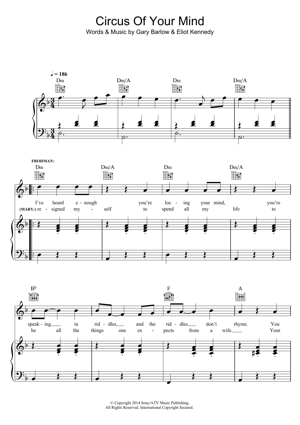 Learn to play Gary Barlow & Eliot Kennedy Circus Of Your Mind (from 'Finding Neverland') sheet music for Piano, Vocal & Guitar Chords in minutes. Price: 7.8900$ Gary Barlow & Eliot Kennedy Circus Of Your Mind (from 'Finding Neverland') sheet music notes and chords arranged for Piano, Vocal & Guitar Chords