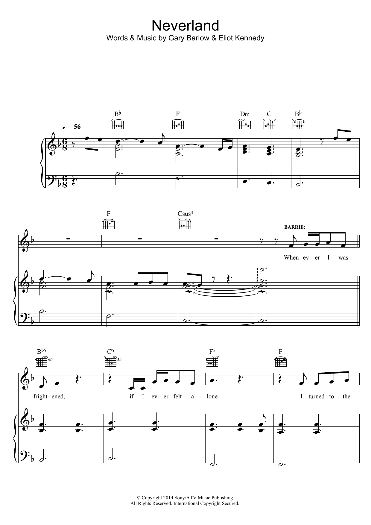 Gary Barlow & Eliot Kennedy Neverland (from 'Finding Neverland') sheet music notes and chords. Download Printable PDF.