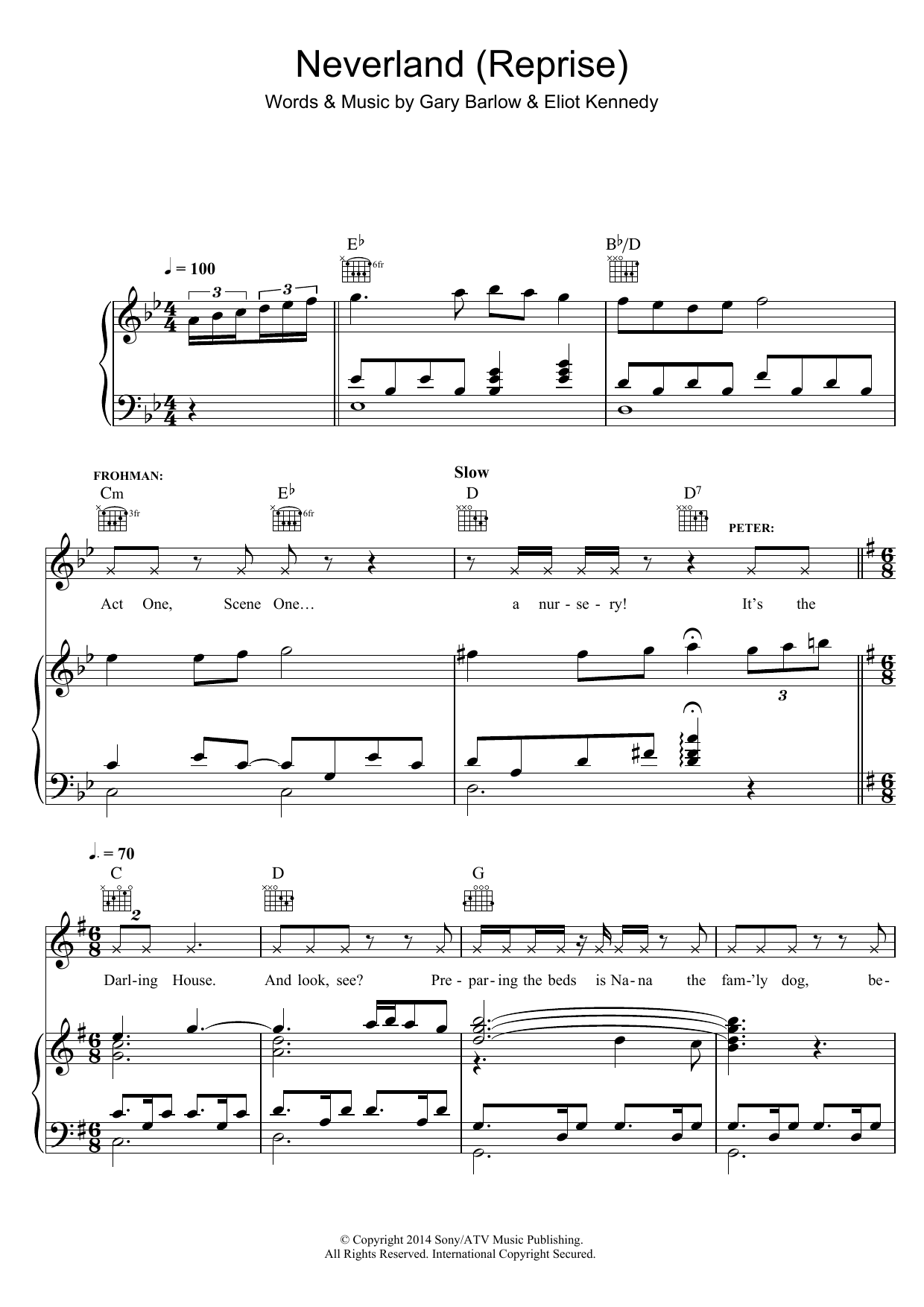 Gary Barlow & Eliot Kennedy Neverland (Reprise) (from 'Finding Neverland') sheet music notes and chords arranged for Piano, Vocal & Guitar Chords