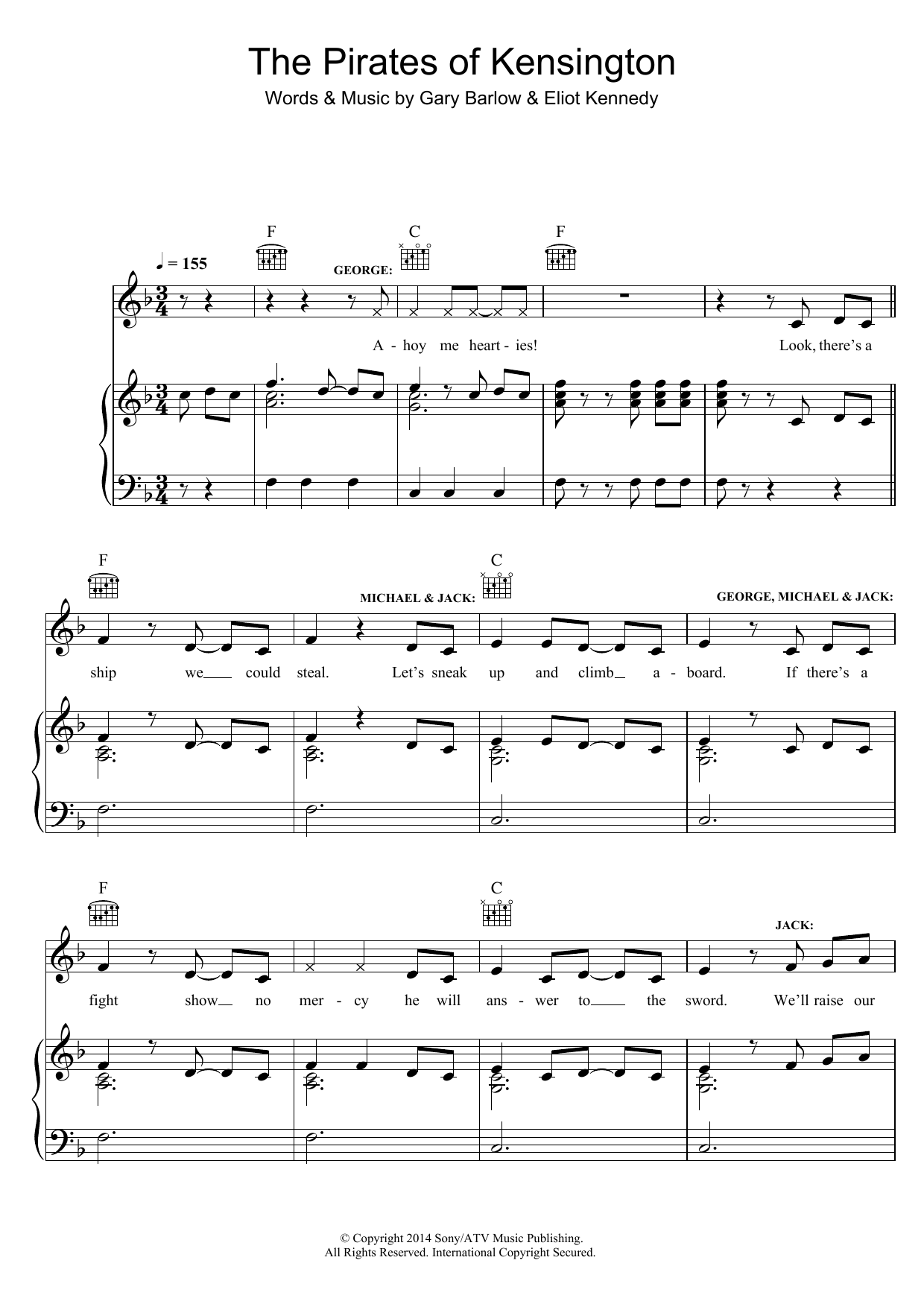 Gary Barlow & Eliot Kennedy The Pirates Of Kensington (from 'Finding Neverland') sheet music notes and chords arranged for Piano, Vocal & Guitar Chords