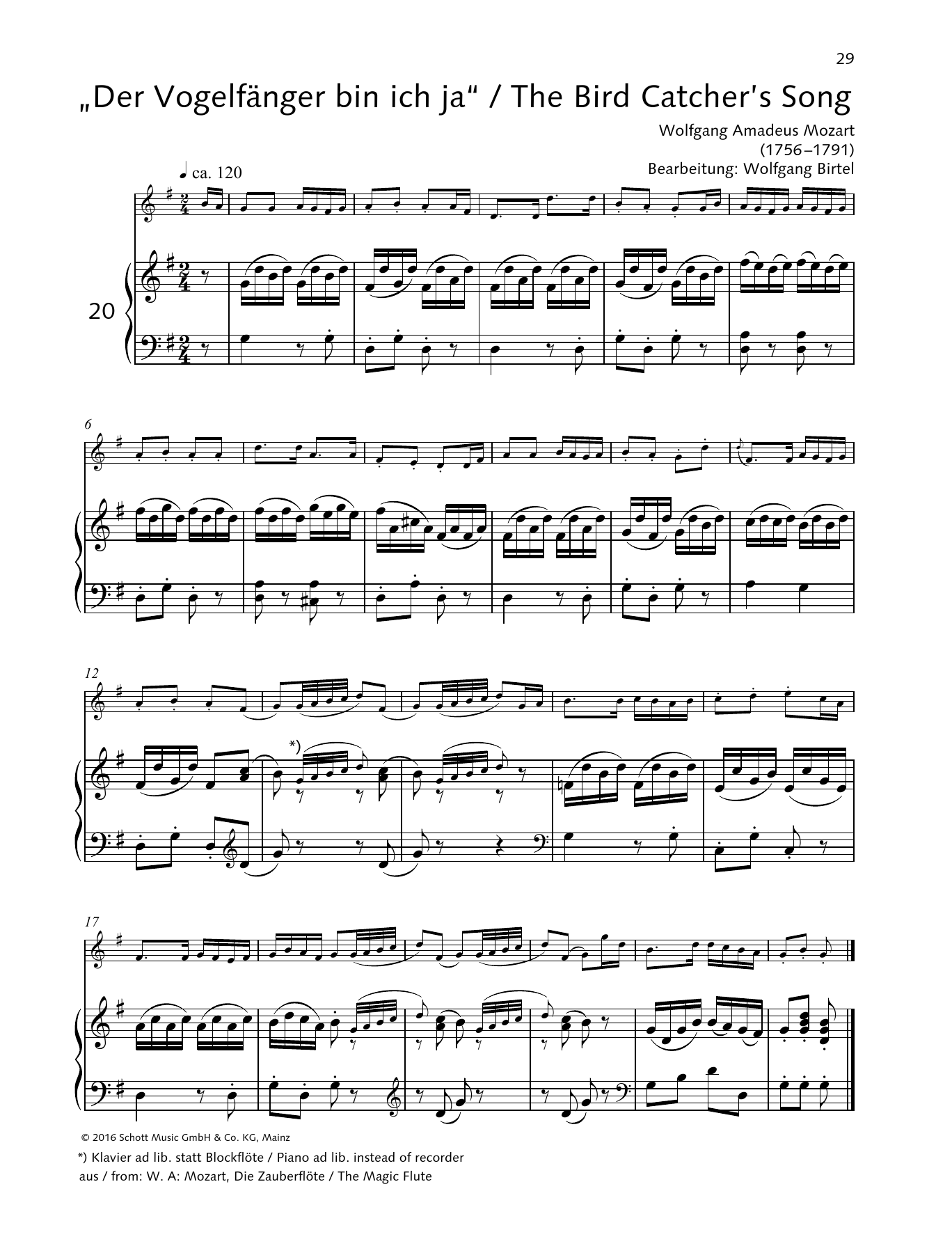 Elisabeth Kretschmann The Bird Catcher's Song sheet music notes and chords. Download Printable PDF.