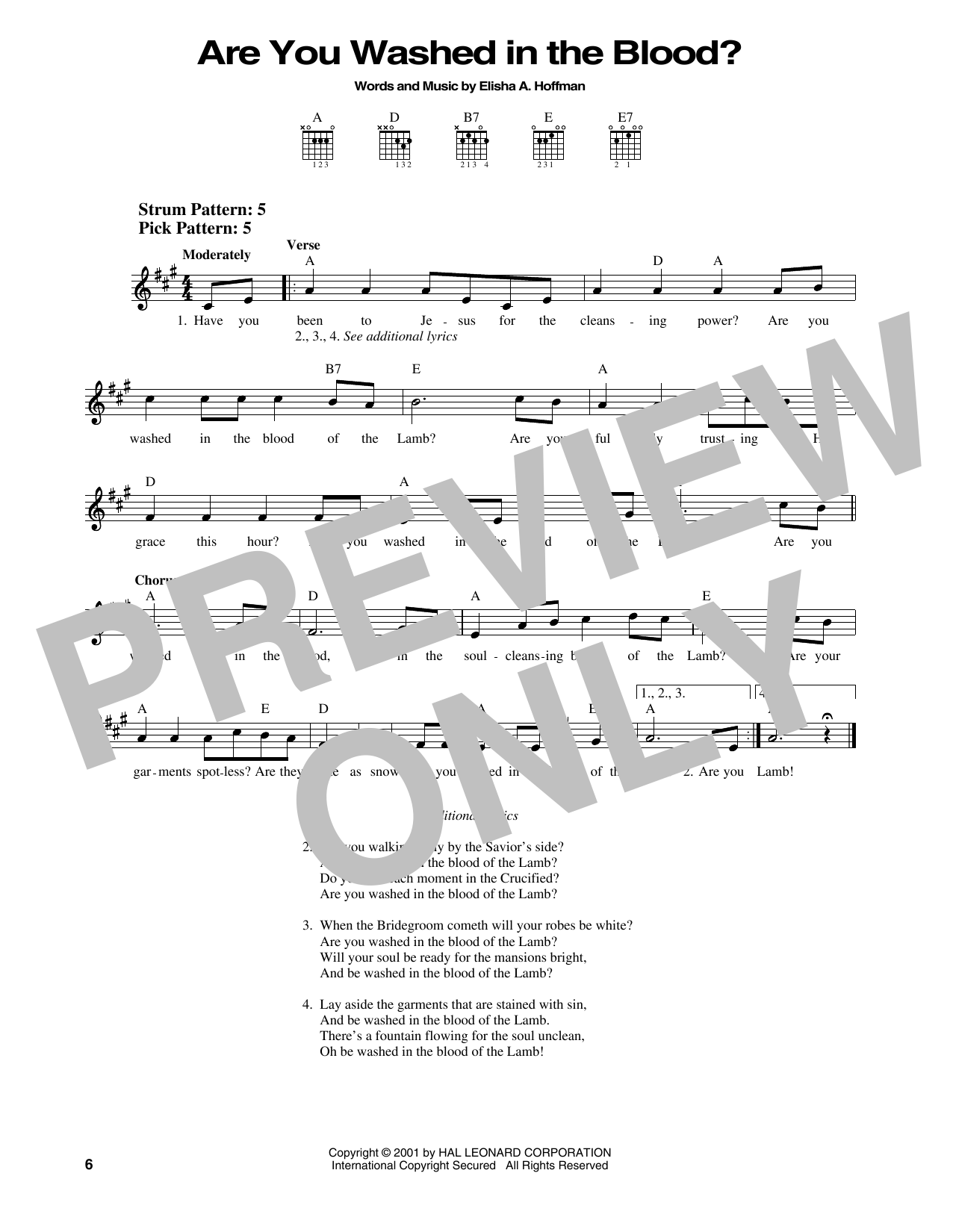 Elisha A. Hoffman Are You Washed In The Blood? sheet music notes and chords. Download Printable PDF.