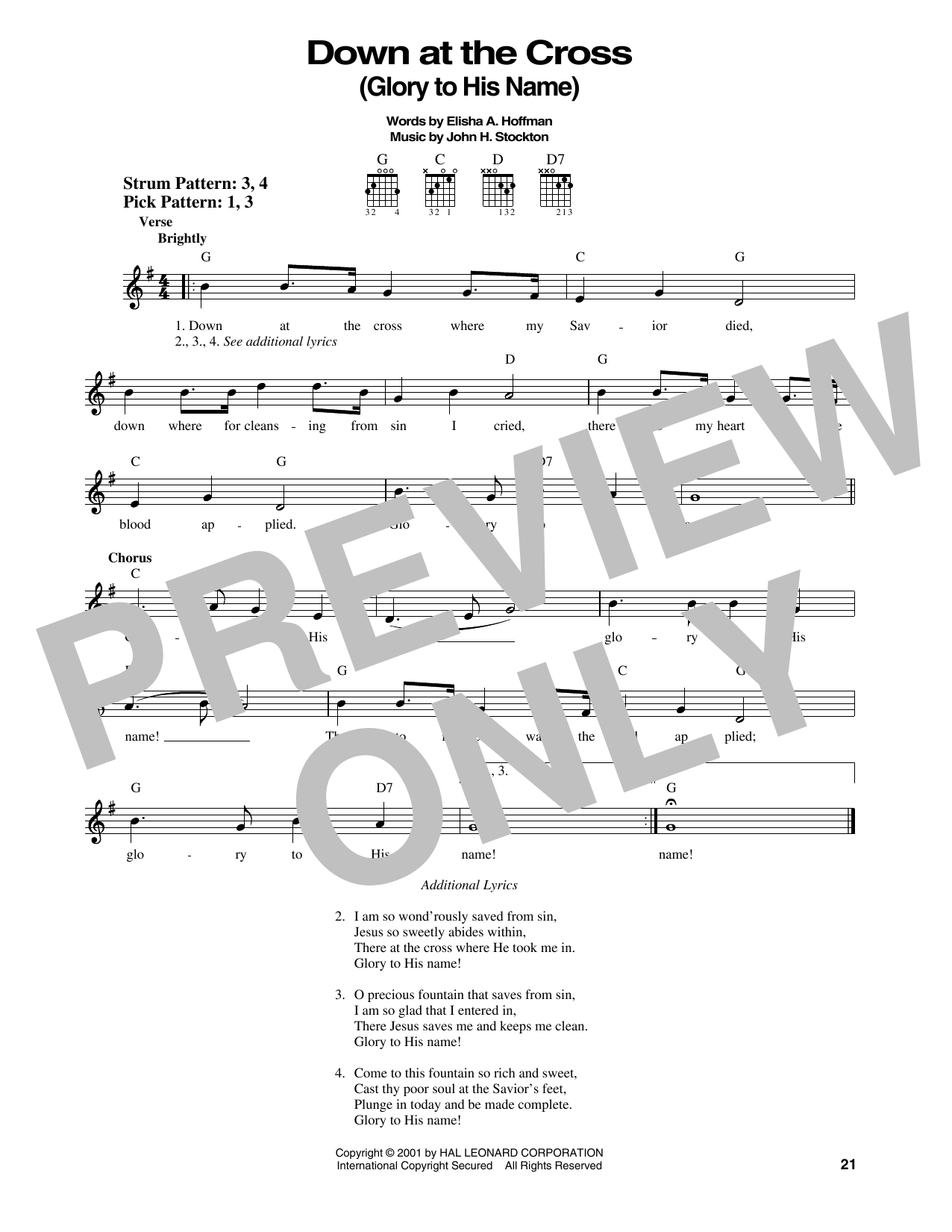 Elisha A. Hoffman Down At The Cross (Glory To His Name) sheet music notes and chords. Download Printable PDF.