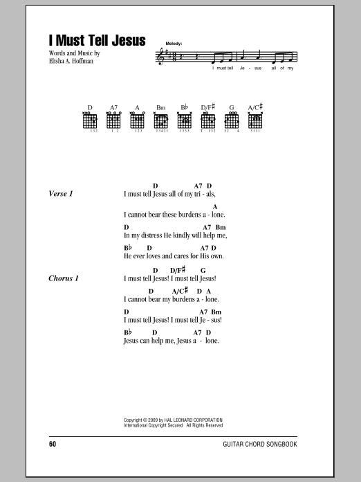 Elisha A. Hoffman I Must Tell Jesus sheet music notes and chords arranged for Guitar Chords/Lyrics