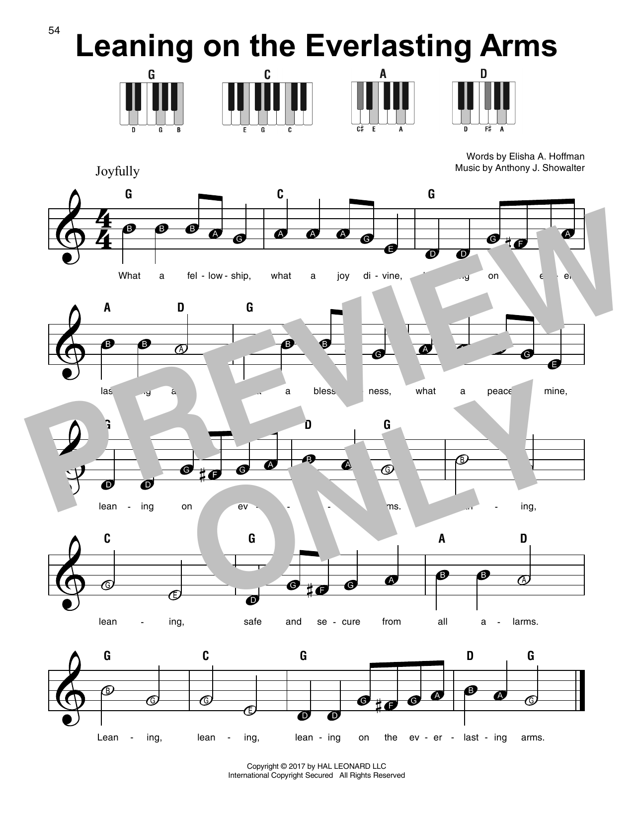 Elisha A. Hoffman Leaning On The Everlasting Arms sheet music notes and chords. Download Printable PDF.