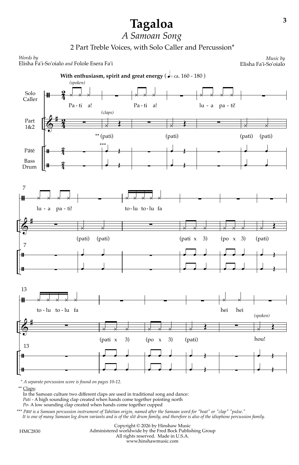 Elisha Fa'i-So'oialo Tagaloa sheet music notes and chords arranged for Choir