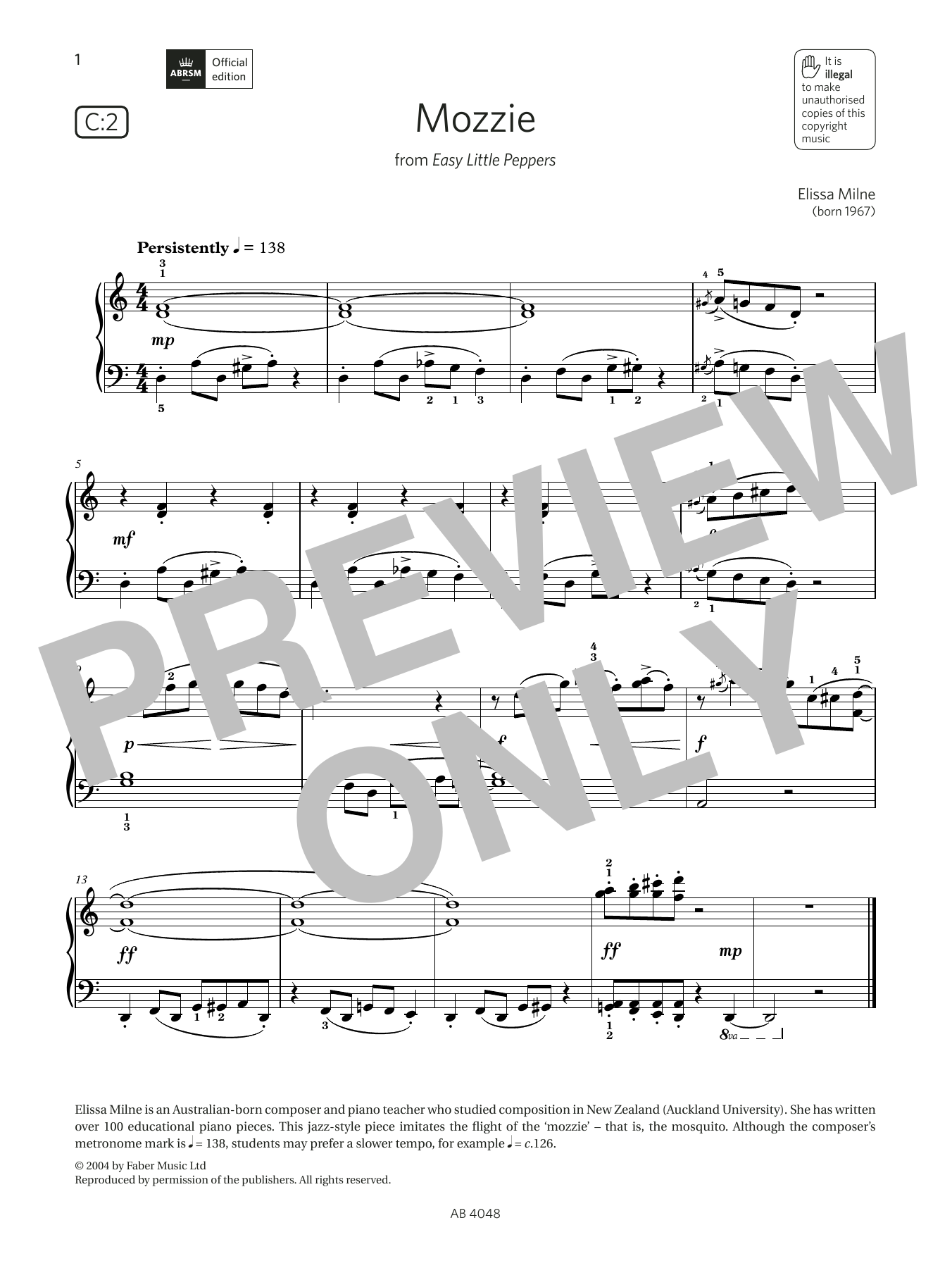 Elissa Milne Mozzie (Grade 2, list C2, from the ABRSM Piano Syllabus 2023 & 2024) sheet music notes and chords. Download Printable PDF.