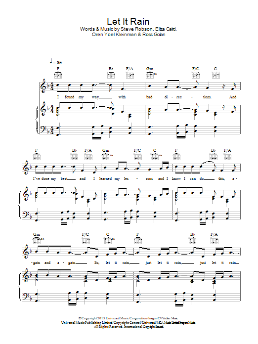 Learn to play Eliza Doolittle Let It Rain sheet music for Piano, Vocal & Guitar Chords in minutes. Price: 7.8900$ Eliza Doolittle Let It Rain sheet music notes and chords arranged for Piano, Vocal & Guitar Chords