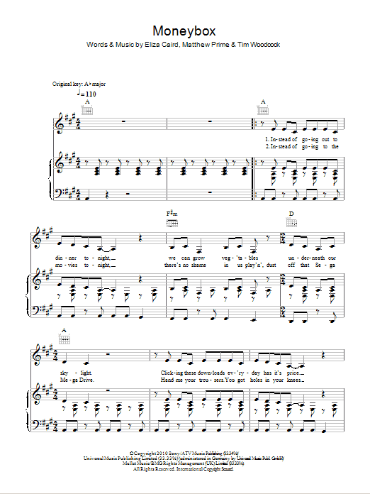 Eliza Doolittle Moneybox sheet music notes and chords arranged for Piano, Vocal & Guitar Chords