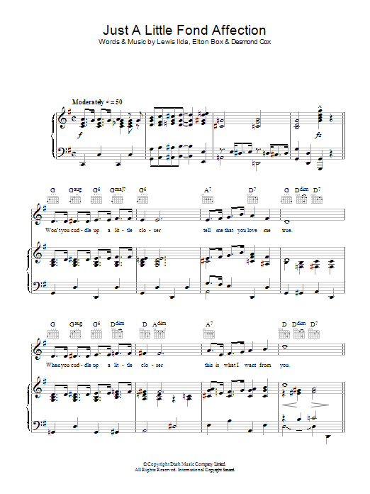Learn to play Elizabeth Batey Just A Little Fond Affection sheet music for Piano, Vocal & Guitar Chords in minutes. Price: 7.8900$ Elizabeth Batey Just A Little Fond Affection sheet music notes and chords arranged for Piano, Vocal & Guitar Chords