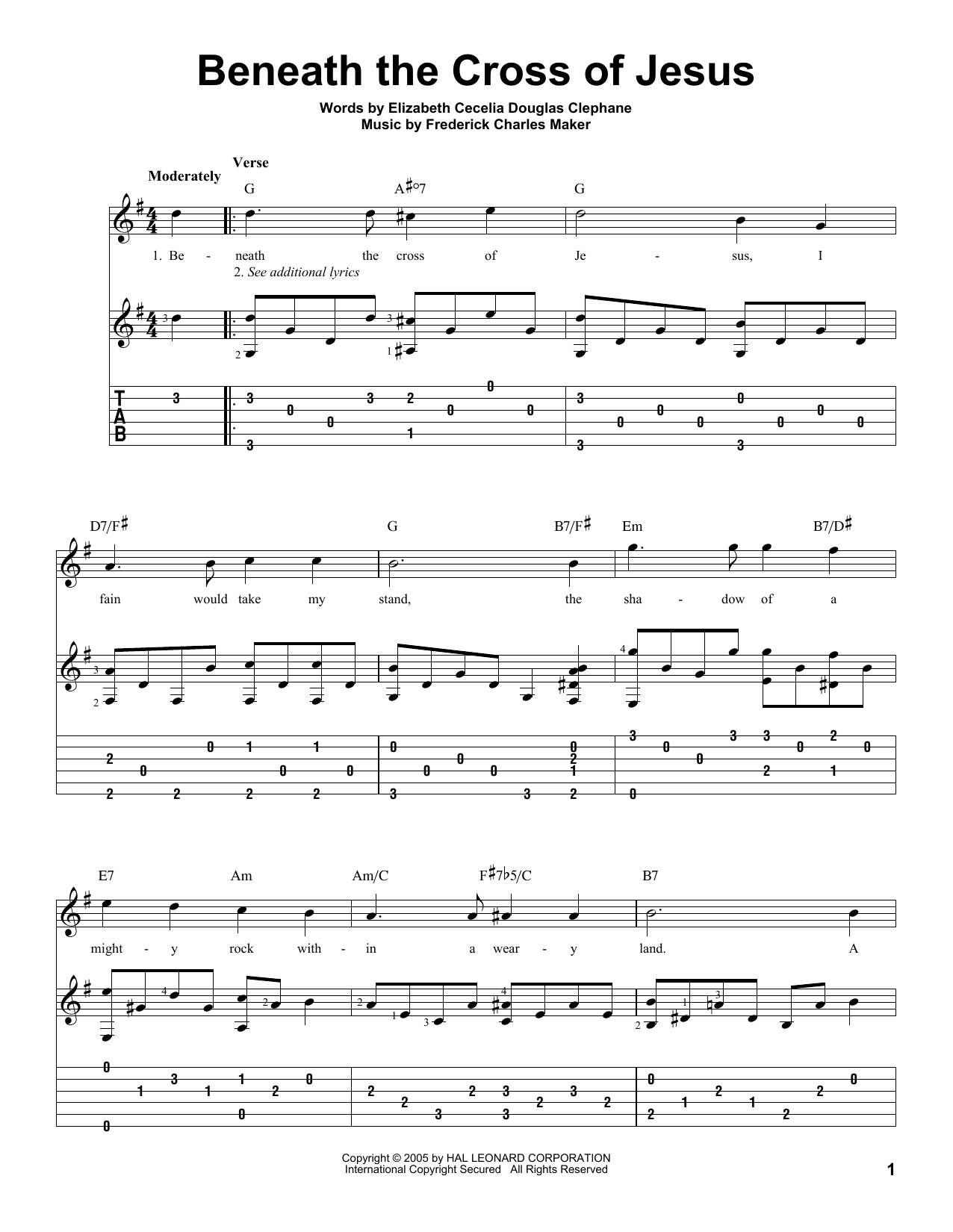 Elizabeth Cecilia Dou Clephane Beneath The Cross Of Jesus sheet music notes and chords. Download Printable PDF.