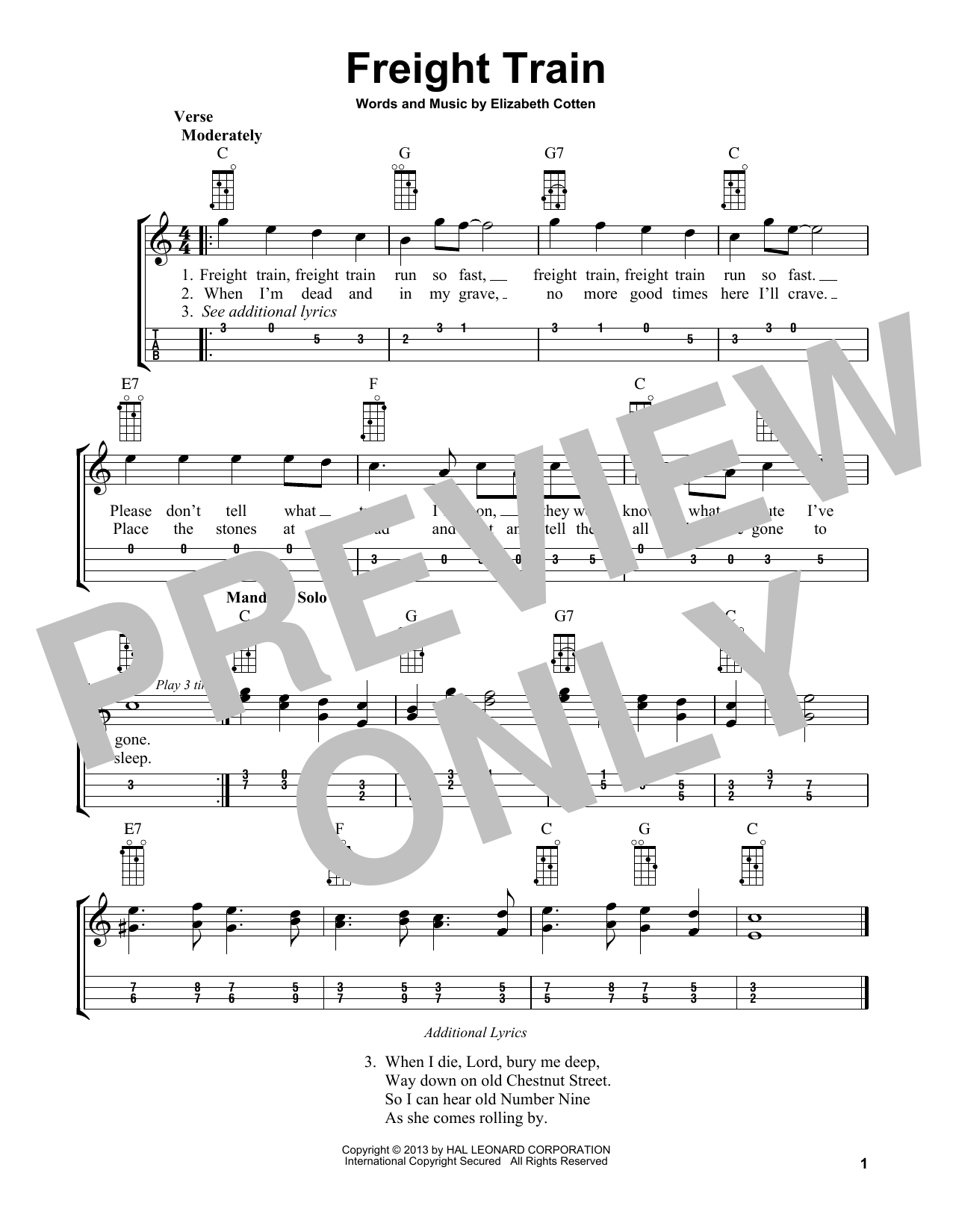 Elizabeth Cotten Freight Train (arr. Bobby Westfall) sheet music notes and chords. Download Printable PDF.