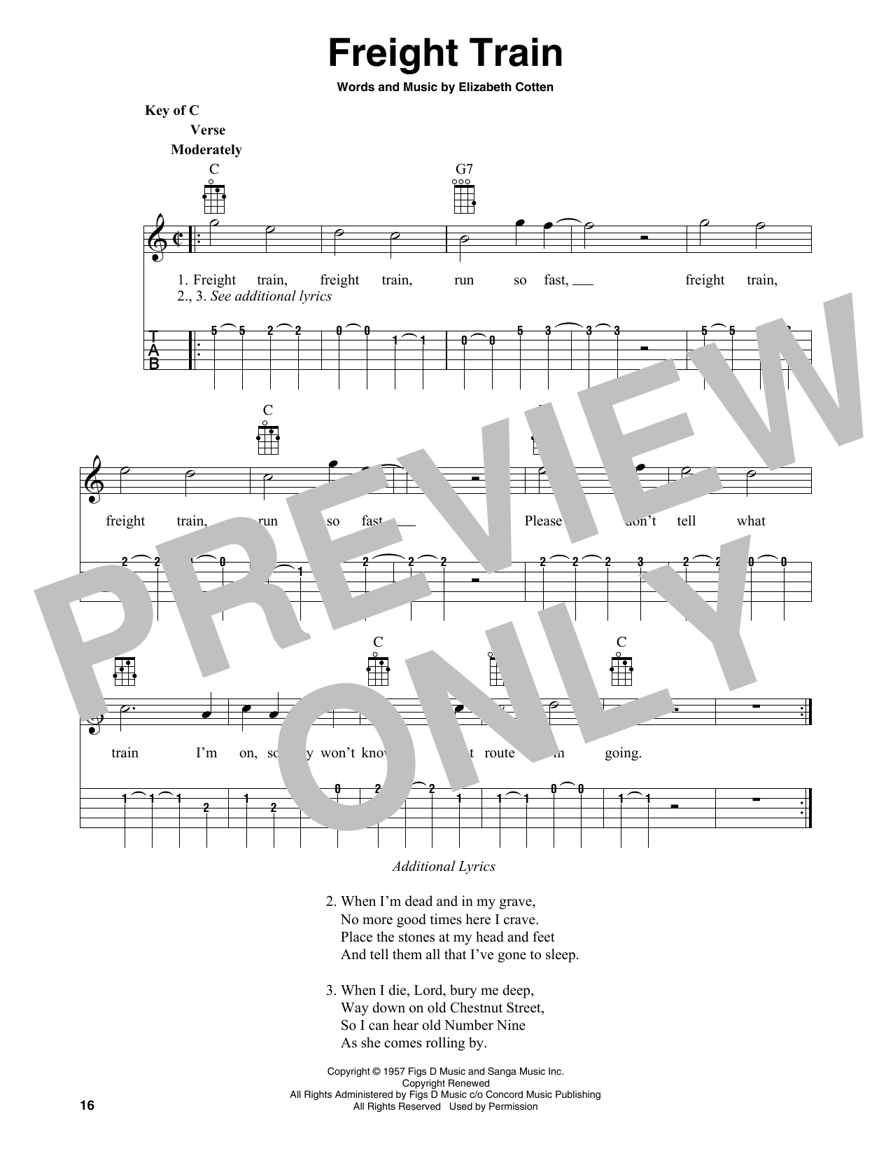 Elizabeth Cotten Freight Train (arr. Fred Sokolow) sheet music notes and chords. Download Printable PDF.