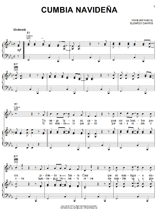 Elizardo Campos Cumbia Navideña sheet music notes and chords arranged for Piano, Vocal & Guitar Chords (Right-Hand Melody)