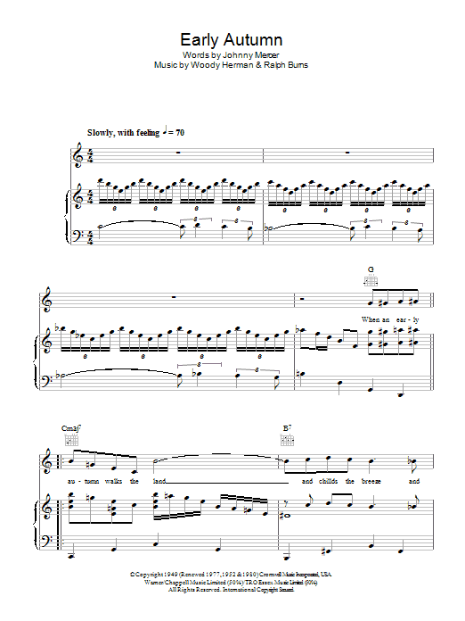 Learn to play Ella Fitzgerald Early Autumn sheet music for Piano, Vocal & Guitar Chords in minutes. Price: 7.8900$ Ella Fitzgerald Early Autumn sheet music notes and chords arranged for Piano, Vocal & Guitar Chords