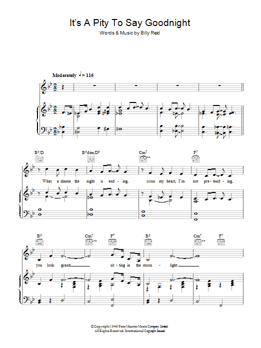 Learn to play Ella Fitzgerald It's A Pity To Say Goodnight sheet music for Piano, Vocal & Guitar Chords in minutes. Price: 7.8900$ Ella Fitzgerald It's A Pity To Say Goodnight sheet music notes and chords arranged for Piano, Vocal & Guitar Chords